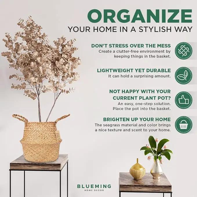 Tree Basket – Wicker Seagrass Planter for Tall Indoor Fake Olive House Plants, Decorative Rattan Baskets for 7-8 Inch Small Plant Pots (Original, Medium) by GreenHaven Gardens
