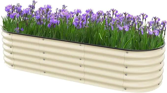 Raised Garden Bed 6.5X2X1.4 FT Galvanized Planter Raised Beds, Metal Planter Box for Vegetables,Flowers, Herbs, and Succulents (Ivory) by GreenHaven Gardens