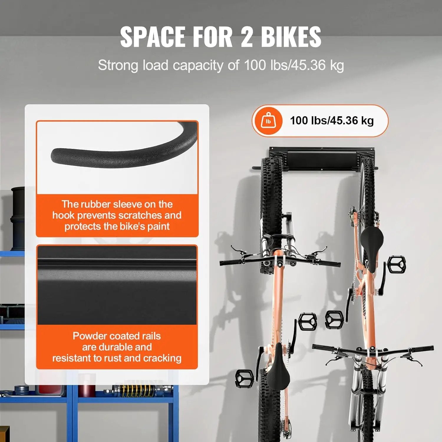 VEVOR Bike Storage Rack, 2 Bike Racks, Wall Mount Bike Storage Hanger, Home and Garage Organizer, Customizable for Various Bike Sizes, Adjustable Holder for Space Saving, Holds Up to 100 lbs, 17-inch by GreenHaven Gardens