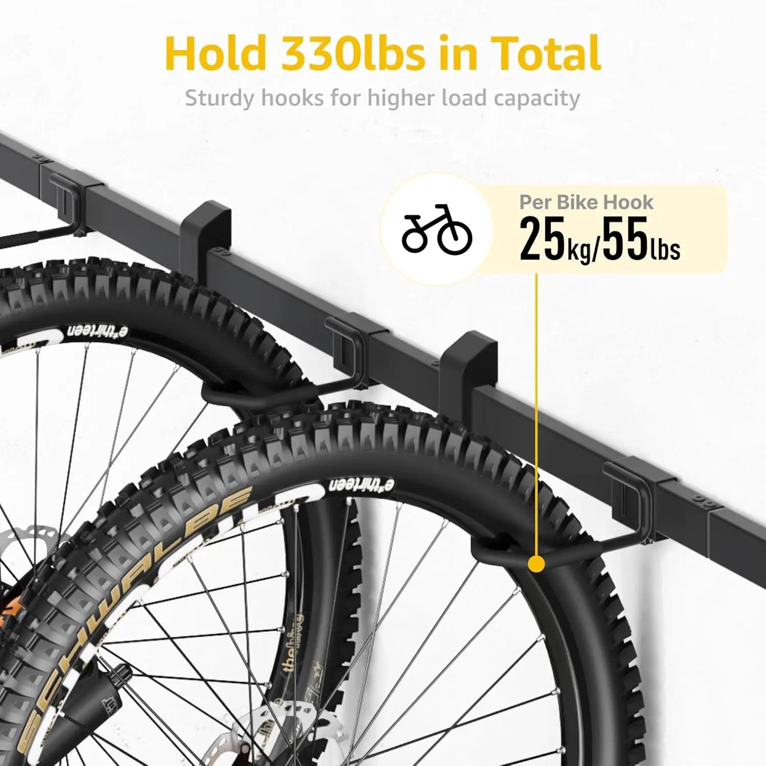 monTEK Enhanced Garage Bike Rack, Adjustable 6 Bike Hangers for Garage, Equipped with 78.5in Extended Rail to Accommodate Various Bicycle Sizes, Heavy-Duty Steel Bike Wall Mount, Max Capacity 330 lbs by GreenHaven Gardens