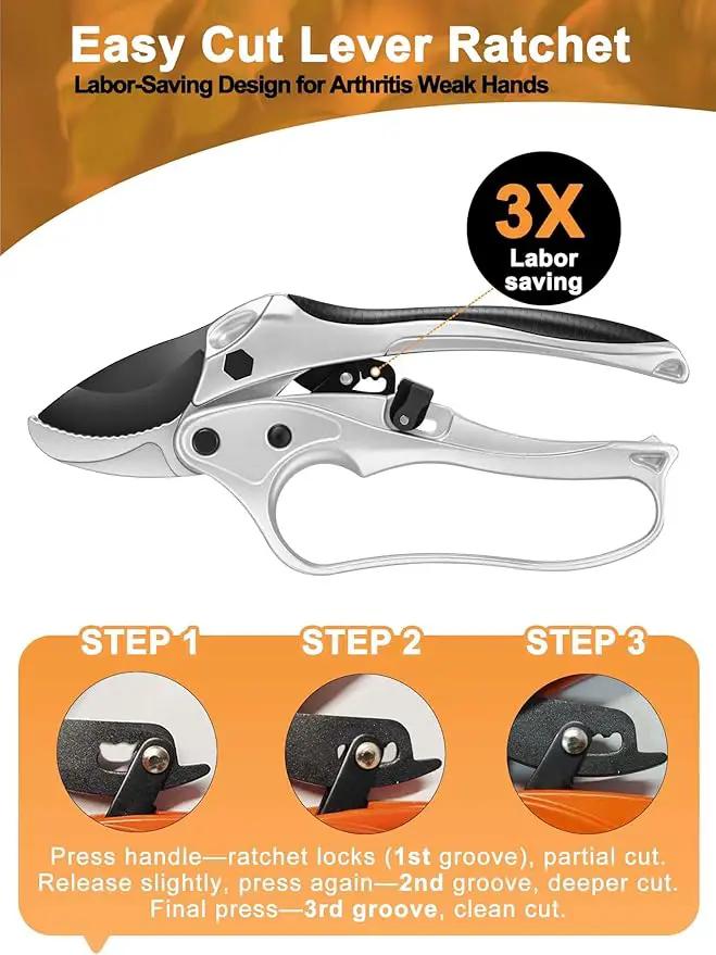 Ratchet Anvil Pruning Shears for Gardening Heavy Duty, Labor-Saving Design Garden Clippers for Arthritis Weak Hands, 3/4" Cut Capacity Branch Cutter for Tree Trimming, Flower, Rose, Plant by GreenHaven Gardens