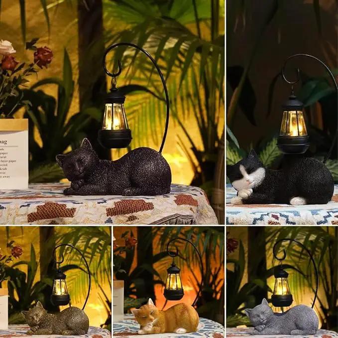 Solar Garden Statue Cat Figurine with Solar Light- Cat Statues Garden Art with Solar Lantern, Loving Cat for Patio,Balcony,Yard, Lawn, Porch-Unique Housewarming Gift for Garden Mom Grandma by GreenHaven Gardens
