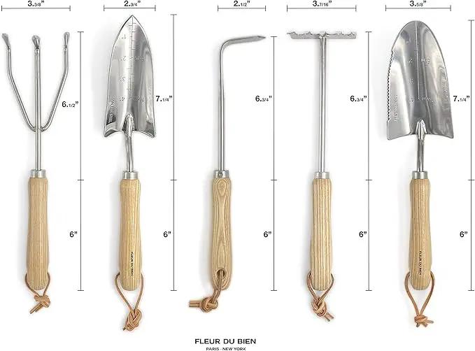 6 Piece Stainless Steel Heavy Duty Garden Tools Set, with Ash Wood Handle and Non-Slip Rubber Grip Pruner, Premium Canvas and Leather Storage Tote Bag, Outdoor Hand Tools, Garden Gift by GreenHaven Gardens