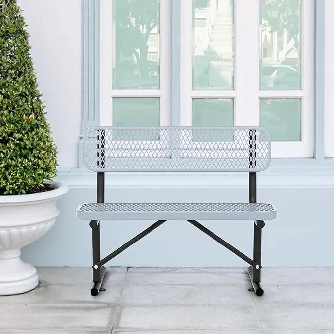 4/6/8 Feet Park Bench for Outside Heavy Duty Metal, Garden Benches Outdoor Bench with Backrest & Portable Frame, for Shopping Malls Stores Parks Patios Decks, Grey by GreenHaven Gardens