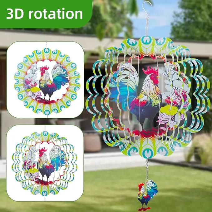 Wind Spinners Outdoor, FACIACC Rooster Metal 3D Hanging Garden Decor, 12-inch Stainless Steel Wind Spinner with Tail Spinner, Wind Sculptures for Indoor Patio Lawn Yard, Ornament Gift for Women/Men by GreenHaven Gardens