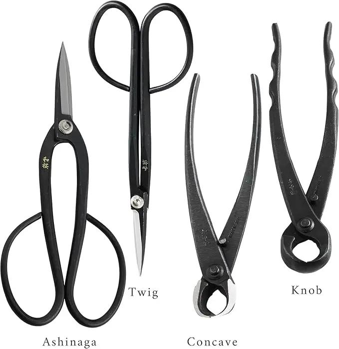 Wazakura Japanese 6PCS Bonsai Scissors and Branch Cutter Tool Kit with Roll Bag: Japanese Yasugi Steel Twig and Satsuki Bonsai Scissors, Concave Branch Cutter, Knob Cutter, Jin Plier, Wire Cutter