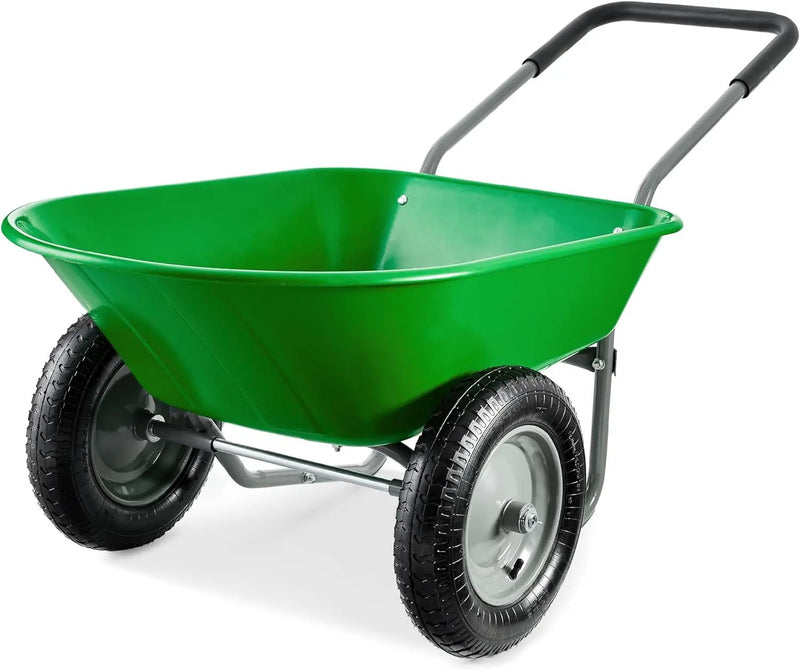 Best Choice Products Dual-Wheel Home Utility Yard Wheelbarrow Garden Cart w/Built-in Stand for Lawn, Gardening, Construction - Bright Green by GreenHaven Gardens