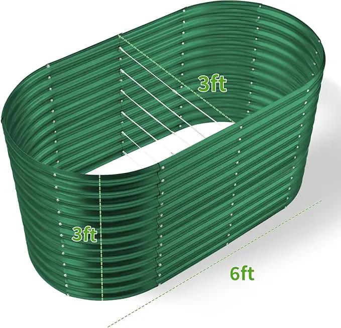 Land Guard 6x3x3ft Oval Galvanized Raised Garden Beds, Large-Capacity Metal Planter Box Outdoor, Durable Deep Raised Garden Bed 3ft Tall, Raised Beds for Gardening Vegetables, Forest Green by GreenHaven Gardens