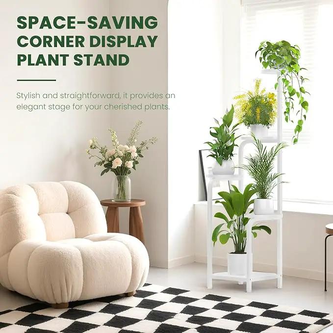 TOSKING 5 Tier Tall Plant Stand Indoor Outdoor, Heavy Duty Corner Shelf for Plants & Decor, Space Saving 3.9FT Metal Flower Pot Stand for Balcony, Garden, Living Room, Patio (White, 47in) by GreenHaven Gardens