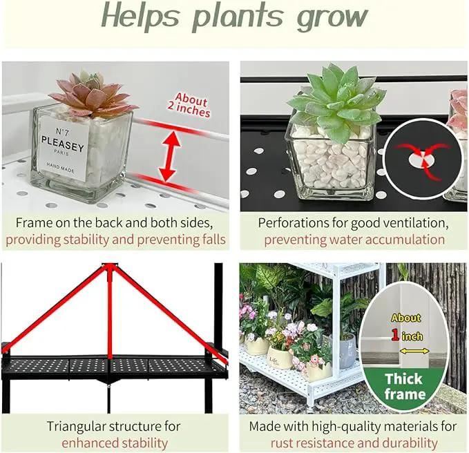 lumizone Foldable 4-Tier Plant Stand Indoor Outdoor Hanging Plant Shelf No Assembly Required Pot Placement Area With Wheels Sturdy Fall Prevention Storage Shelf Flower Pot Stand(4 Tier-Black) by GreenHaven Gardens