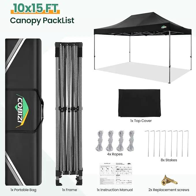 COBIZI 10x15 FT Pop up Canopy Tent,Heavy Duty Easy Up Commercial Outdoor Party Canopy Tents for Wedding Parties All Season Wind & Waterproof Gazebo with Carry Bag,Black(Frame Thickened) by GreenHaven Gardens