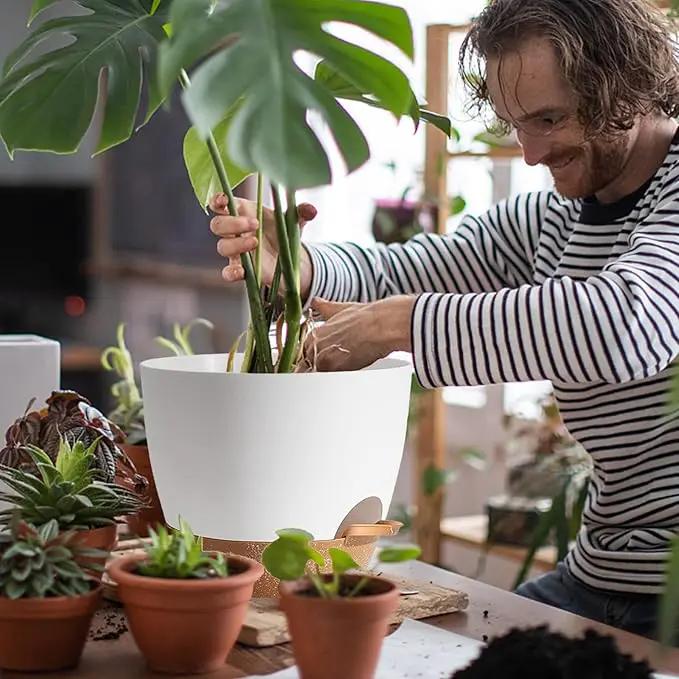 Plant Pots,12+10+9 Inch Self Watering Pots with Drainage Hole for Indoor Plants Large Flower Pot, Plants Pots Indoor Outdoor,Modern White Plastic Planters for Indoor Plants by GreenHaven Gardens