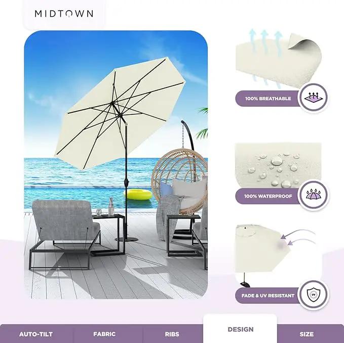 Midtown Umbrellas The Lean 8 Feet Outdoor Umbrella With Sunbrella Canvas Natural Acrylic Fabric - 8 Ribs Aluminum Frame Patio Umbrella With Zinc Alloy Crank Lift And Auto-Tilt System by GreenHaven Gardens