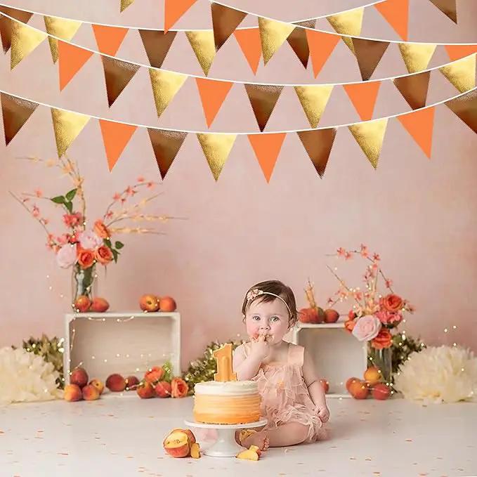 Fall Party Decorations Orange Gold Brown Metallic Fabric Triangle Pennant Banner Flag Bunting Garland for Autumn Fall Thanksgiving Wedding Birthday Bridal Shower Engagement Graduation Party Supplies by GreenHaven Gardens