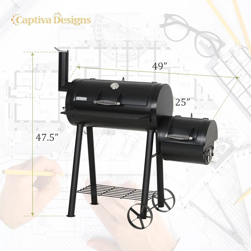 Captiva Designs Charcoal Grill with Offset Smoker, All Metal Steel Made Outdoor Smoker, 512 sq.in Cooking Area, Best Combo for Outdoor Garden Patio and Backyard Cooking by GreenHaven Gardens