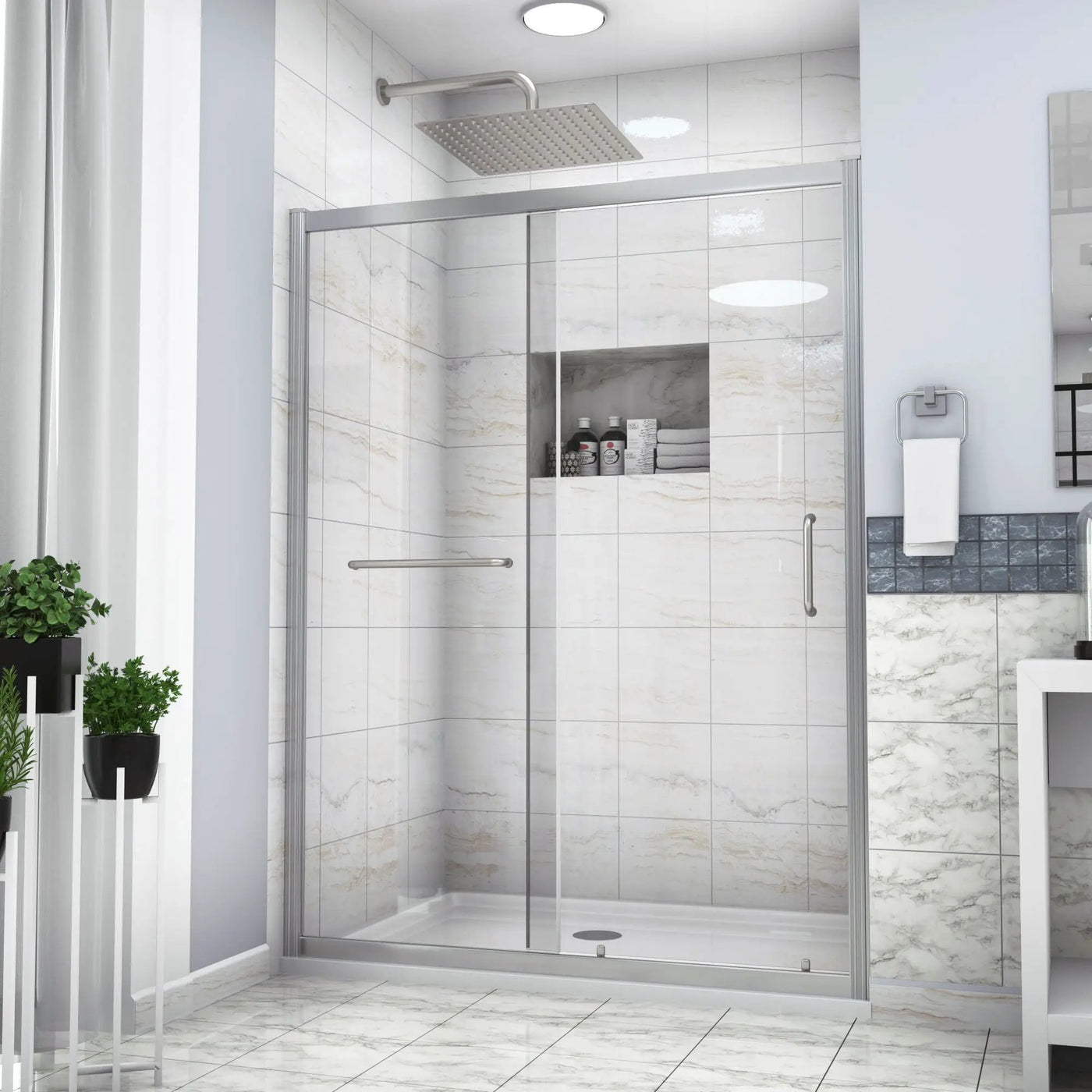 Single Sliding Bypass Shower Door Tempered Glass Enclosure by HouseOfZazla