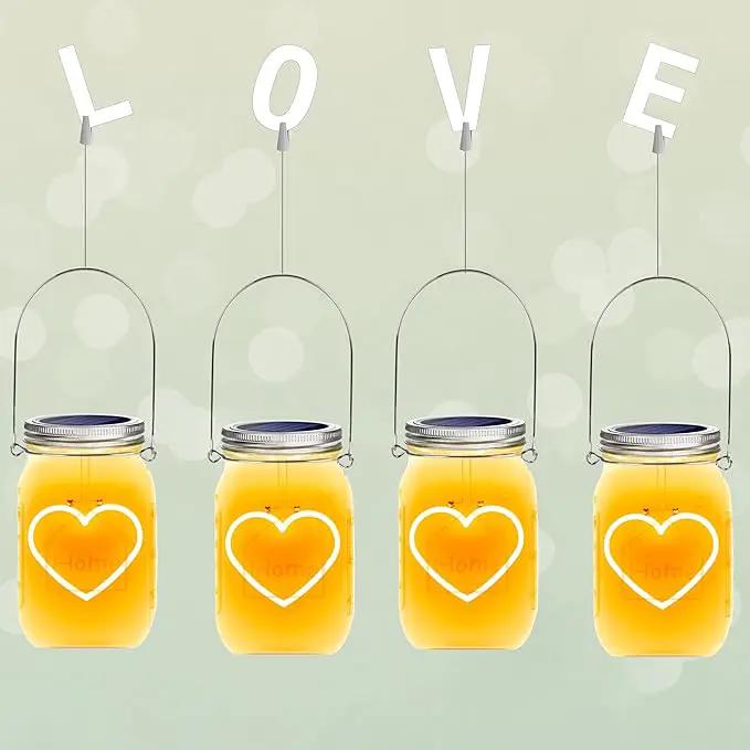 Hanging Solar Mason Jar Lights, 2 Pack Warm Heart Shape Led Lights, Solar Powered Lanterns Outdoor Waterproof, Hangers and Jars Included, Gift for Lover, Home Party Wedding Garden Patio Decor (2) by GreenHaven Gardens