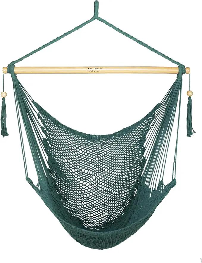 JoyView Hammock Chair with Spreader Bar Caribbean Hammock Swing Chair 300 LBS Weight Capacity XL Rope Hanging Chair for Outdoor Indoor Garden Yard - Green by GreenHaven Gardens