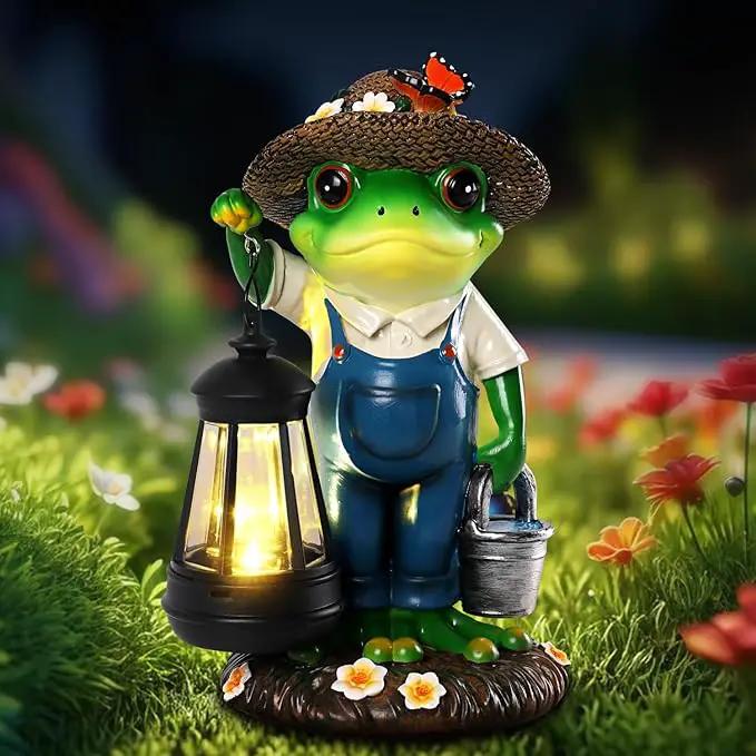 Solar Garden Decor - Frog Statues with Lantern 9" Resin Solar Frogs for Outdoors Patio Yard Porch Lawn Balcony Decor Ideas Animal Lover Gardening Gifts for Women Mom Wife by GreenHaven Gardens