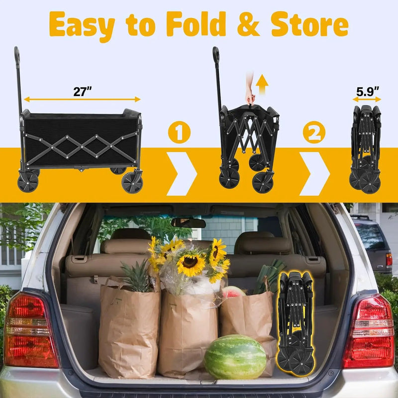 Wagon Cart Foldable, 360Lbs Collapsible Wagon Cart with Wheels Portable, Outdoor Utility Carts for Groceries, Camping, Sports, Garden, Shopping, Black by GreenHaven Gardens