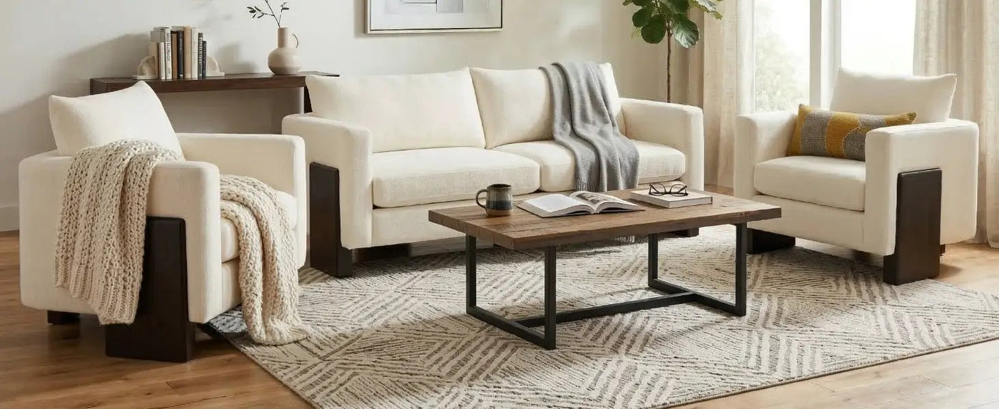Cozy Sofa Set Oversized Comfy Cloud Sofa with Rubberwood Legs by HouseOfZazla