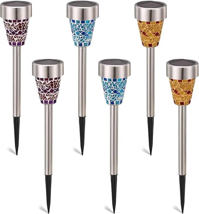 SUNWIND Solar Garden Lights Outdoor Decorative Mosaic Glass Pathway Lights White LED Solar Landscape Lights Waterproof for Lawn Path Patio Yard Walkway by GreenHaven Gardens