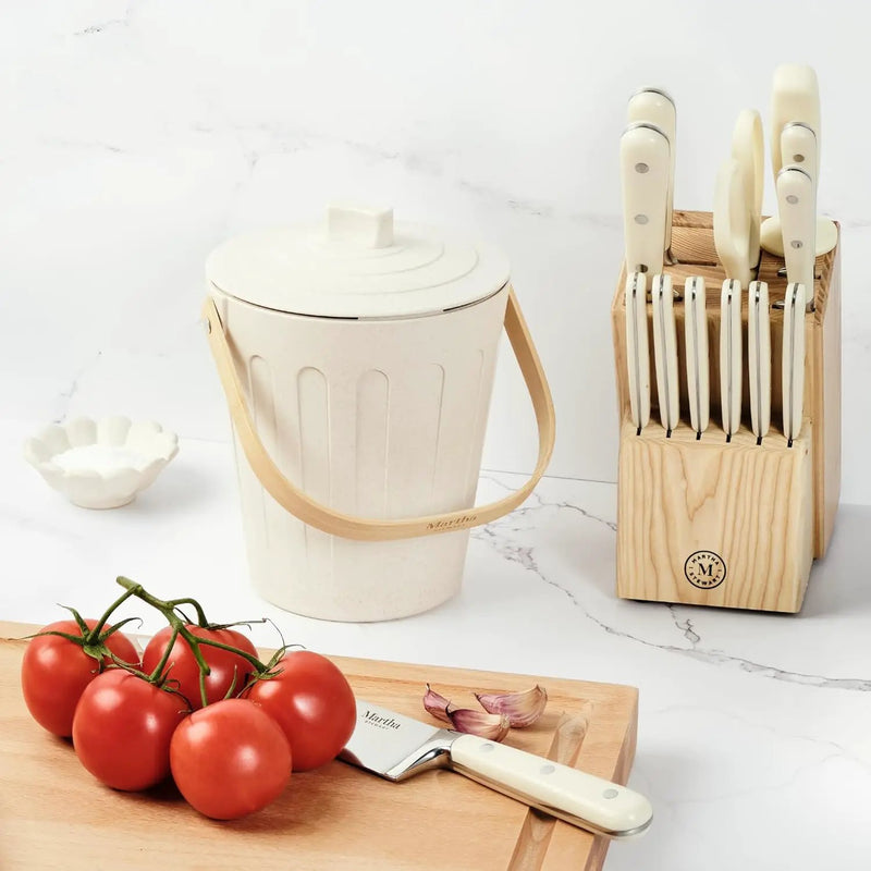 Martha Stewart Indoor Compost Bin | Countertop Composting Bucket for Kitchen | .7 Gallon Capacity | Includes Filter | Plant Based Materials | Linen White by GreenHaven Gardens