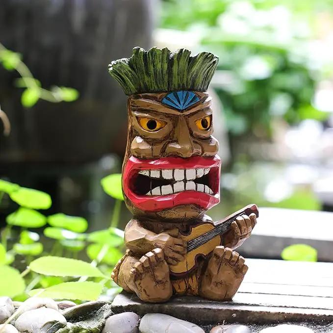 Solar Tiki Statue Outdoor Decor-Garden Guitar Tiki Statues-Tiki Bar Decorations for Outdoor Patio Yard Lawn Balcony Bar Party,Waterproof Garden Sculpture 10.35 Inch Tall by GreenHaven Gardens