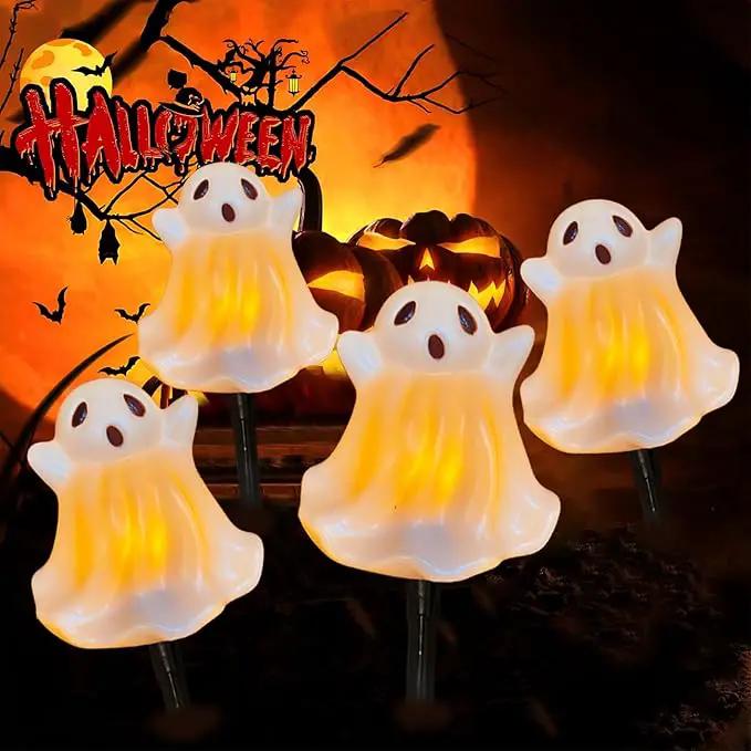 Halloween Ghosts Pathway Marker Lights, 7Ft C7 LED Outdoor Halloween Decorations String Lights Waterproof with 4 White Ghost Walkway Lights Plug in for Outdoor Halloween Party Garden Patio Garden Lawn by GreenHaven Gardens