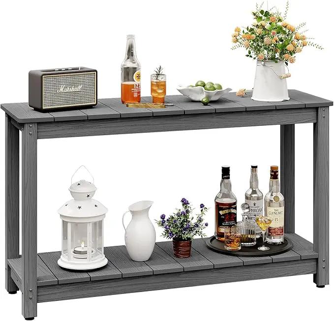 Outdoor Console Table, 48" Weather Resistant HIPS Patio Side Table, 440LBS Weight Capacity, 2-Tier Multifunctional Buffet Bar Storage Organizer for Garden Deck, Gray by GreenHaven Gardens