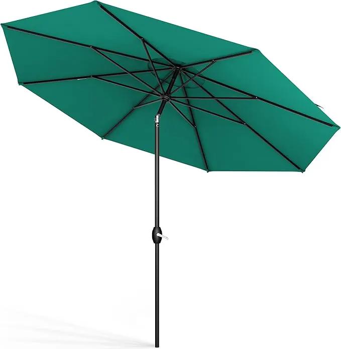 Midtown Umbrellas Sunbrella Umbrella 9 Feet Outdoor Umbrella With Canvas Teal Acrylic Fabric - Auto-Tilt Aluminum Frame Patio Umbrella For Backyard, Deck, Garden, Pool - Black Pole by GreenHaven Gardens