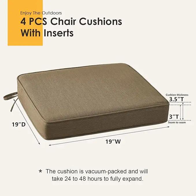 Outdoor Sunbrella Square Corner Seat Cushion, 19"x19"x3", Set of 4, Non Slip Seat Cushion Pads with Removable Cover for Patio Furniture, Garden Yard Lawn, Specrtum Caribou by GreenHaven Gardens