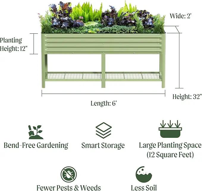 Elevated Raised Garden Bed-V Series, 2' x 6' Garden Beds with Legs & Storage Rack for Patio Porch, 1000 Lbs Weight Capacity, Outdoor Planter Boxes for Gardening Herbs Vegetables Flowers, Modern Gray by GreenHaven Gardens