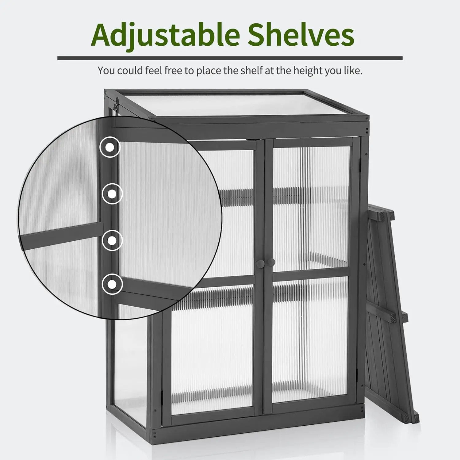 MCombo Wooden Cold Frame Greenhouse, Raised Flower Planter Shelf Protection for Outdoor Indoor Use, 0760 (Dark Grey) by GreenHaven Gardens