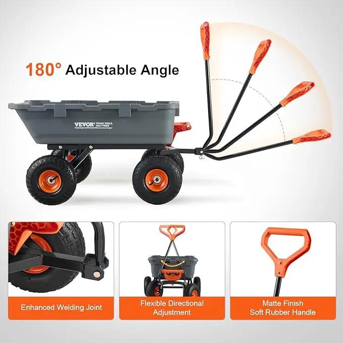 VEVOR 800lbs Poly Dump Garden Cart, Heavy Duty Yard Dump Cart Wagon, 4 Wheel Wheelbarrow with 10in Tires, 180°Rotating Handle, Steel Frame and Quick Release System by GreenHaven Gardens