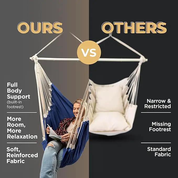 Hanging Hammock Chair Swing – Hanging Chair Outdoor & Indoor - Hammock Swing Chair – Quick & Easy Setup with Hardware Kit – Durable & Spacious Full Body Support – Holds 440 Lbs by GreenHaven Gardens