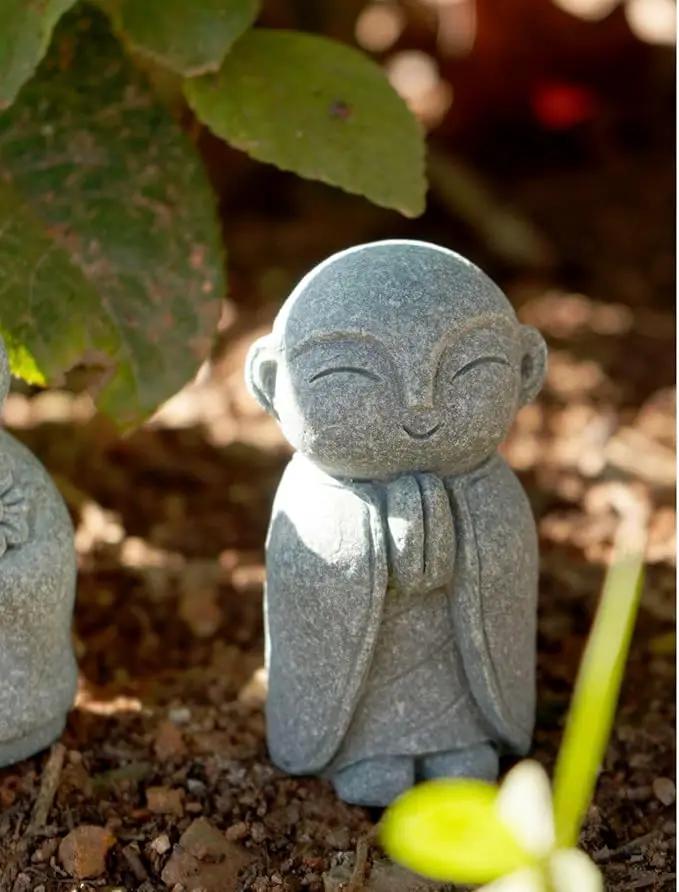 OwMell Japanese Jizo Monk Statue Praying, Buddha Jizo Statue Figurine Memorial Statue Aquarium Decoration for Garden Outdoor Ornament 2.6" - Namaste by GreenHaven Gardens