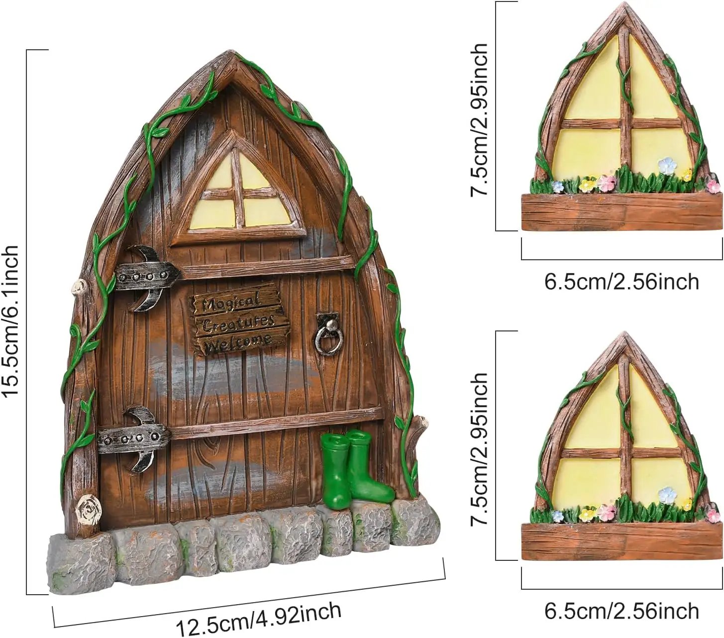 Resin Fairy Door and Window for Trees,Glow in The Dark,Miniature Fairy Garden Accessories,Garden Outdoor Decor for Trees,Gnomes House，Elf House by GreenHaven Gardens