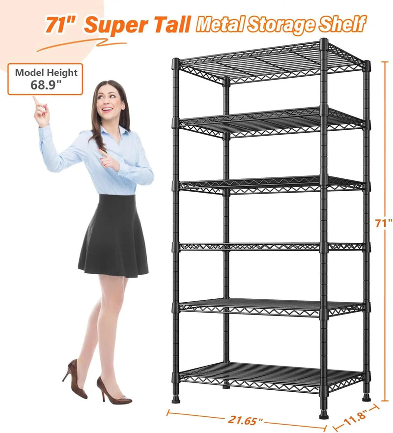 REIBII 6 Tier Shelf Metal Shelving 70"H Storage Shelves Sturdy Wire Rack Shelf Units Adjustable Detachable Storage Shelving Unit for Kitchen Laundry Pantry Garage Commercial 71"H x 21.65"W x 11.8"D by GreenHaven Gardens