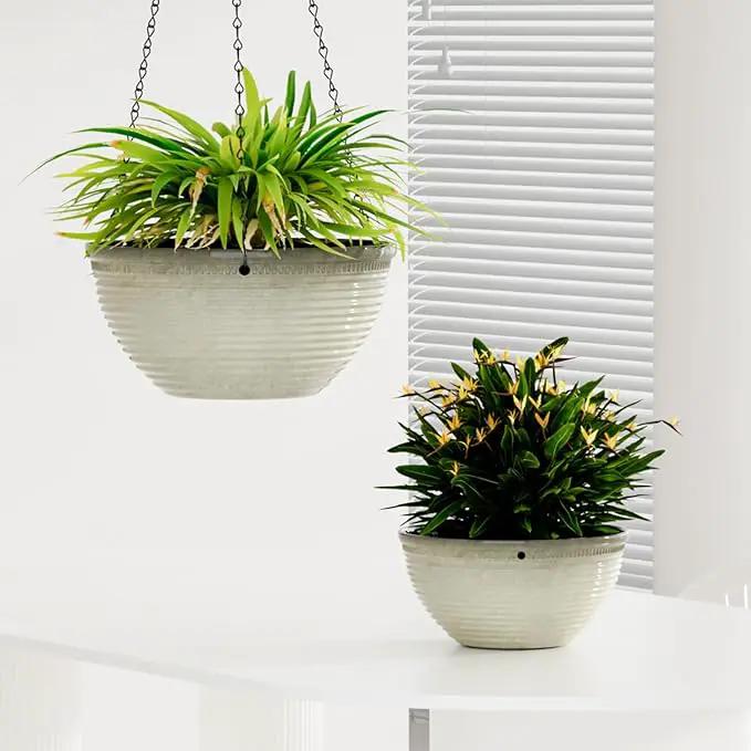2 Pack Hanging Planters for Indoor Outdoor Plants, 10 Inch Hanging Planter with Drainage Hole & Plug Glazed Hanging Baskets Flower Pots for Garden Home (Off-White) by GreenHaven Gardens