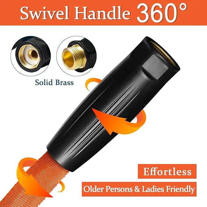 Garden Hose 25ft Made of TPE(Not PVC), with 10 Patterns Sprayer Nozzle, Flexible Water Hose with Swivel-Handle, Solid Brass Fittings, Non-Shrinking, Drinking Water Safe Material, All-weather by GreenHaven Gardens