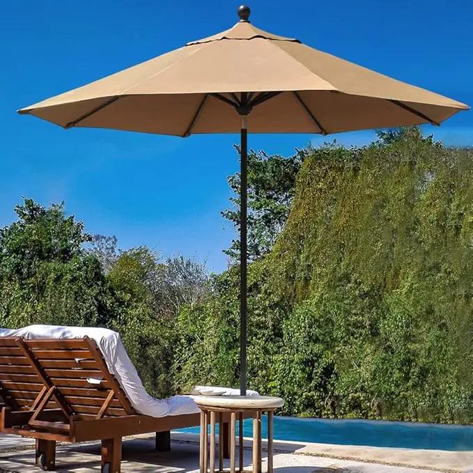 EliteShade USA 10-Year-Non-Fading 11Ft Market Umbrella Patio Outdoor Cylinder Auto Push-up Table Umbrella with Ventilation, Heather Beige by GreenHaven Gardens
