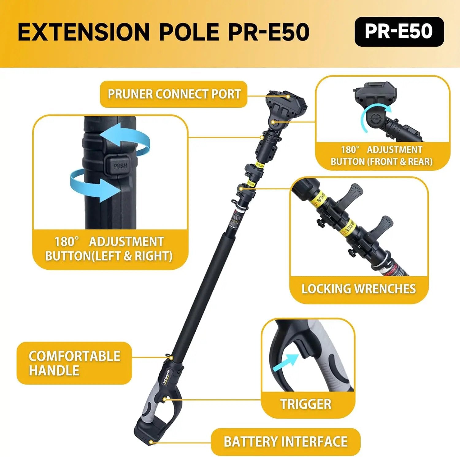 Extendable Pole for Cordless Electric Pruning Shear, Telescopic Pole 4.2-8.2 ft Extension for Gardening Tree Pruner Extended Cutting Reach for Professional Battery Secateurs Heavy Duty by GreenHaven Gardens