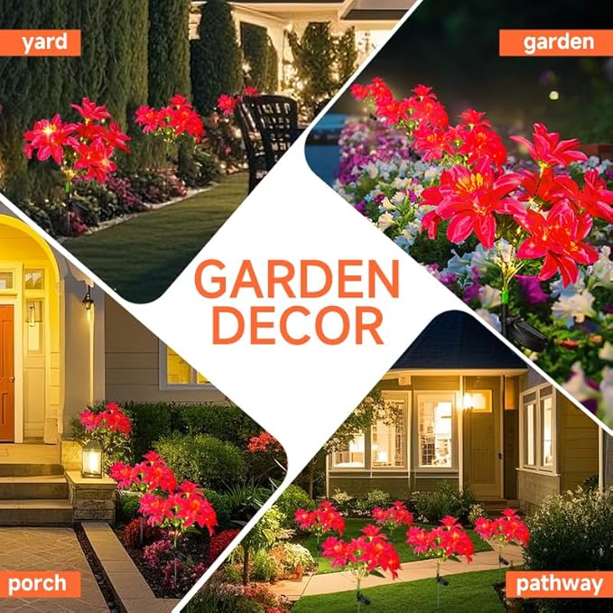 Neporal Solar Flowers Outdoor Waterproof Pink, 4PK 7-Stem Garden Solar Lights Decorative, 2 Lighting Modes, Solar Powered Garden Decor, Solar Yard Decor by GreenHaven Gardens
