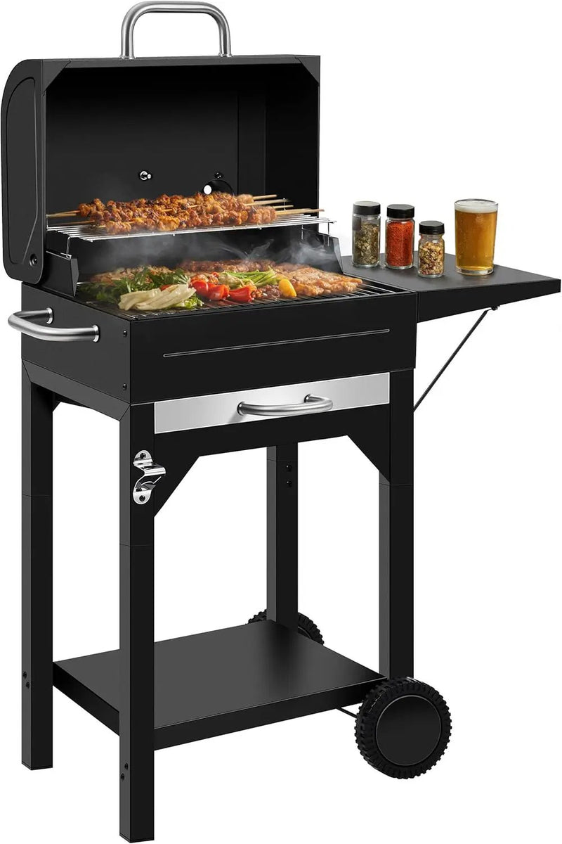 MBY Charcoal Smoker Grill Combo with Offset Firebox – Heavy Duty BBQ Grill with Side Shelf & Warming Rack, Portable for Outdoor Cooking, Backyard, Camping, Tailgating by GreenHaven Gardens