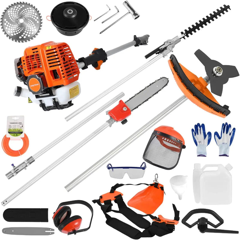 Gas Weed Wacker, 52cc 2-Stroke 5 in 1 Multi-Functional Lawn Mower Hedge Trimmer Pruners Gas Powered Brush Cutter, Weed Eater for Grass and Bush Shipping from US (Red) by GreenHaven Gardens