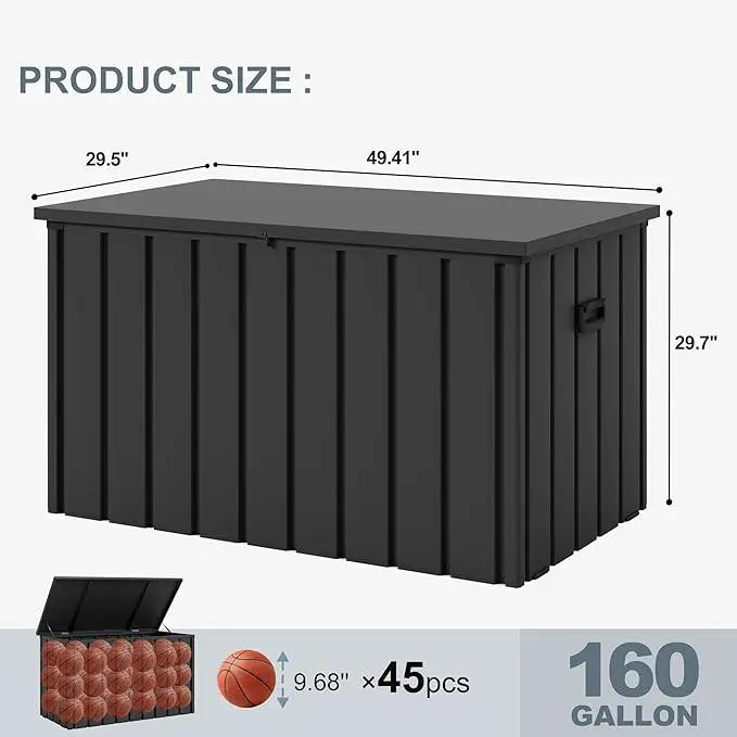PURPLE LEAF Outdoor Deck Box 160 Gallon Waterproof Lockable Storage Box Container with Lid Deck Organization for Patio Cushions Side Table Pool Accessories Garden Tools, Gray by GreenHaven Gardens