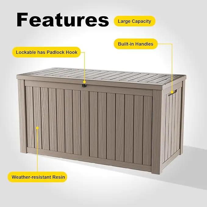 150 Gallon Resin Outdoor Deck Box Waterproof Patio Furniture, Garden Tools, Cushions, Pool Accessories Outside Storage Box (150 Gallon,Grey) by GreenHaven Gardens