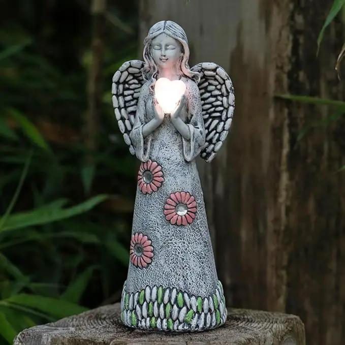 Solar Angel Statue - Garden Sculpture with Resin Decor for Patio, Lawn, Yard, Porch - Housewarming Gift, 10.03" by GreenHaven Gardens