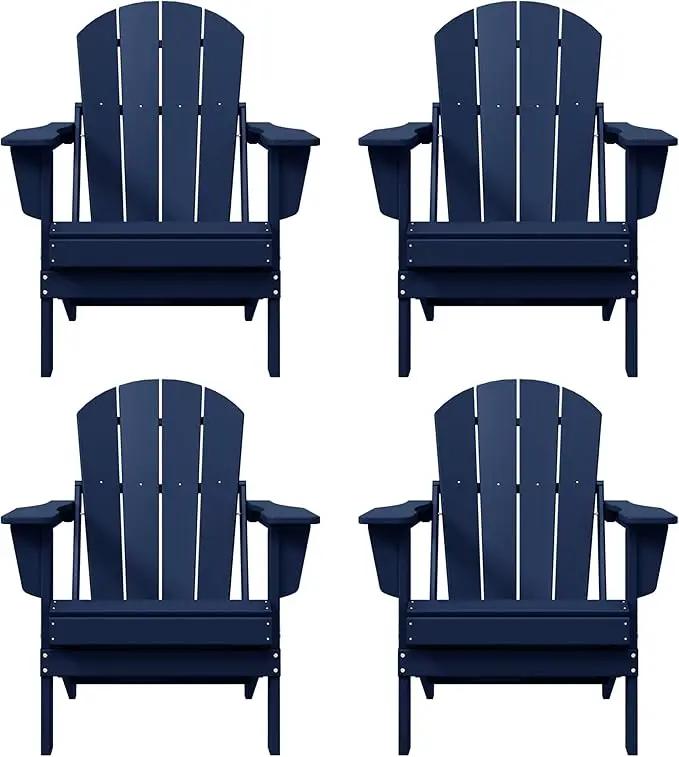 Westin Outdoors Laguna WO Home Furniture Adirondack Chair 4 PC Set Classic Outdoor Patio Folding Chair for Bon Fire Pit Lawn Backyard Beach Plastic Weather-Resistant (Navy Blue) by GreenHaven Gardens